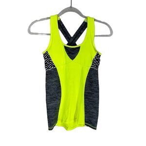 Kyodan Sports Bra Tank Top Yellow Dark Grey Crisscross Size XS Activewear